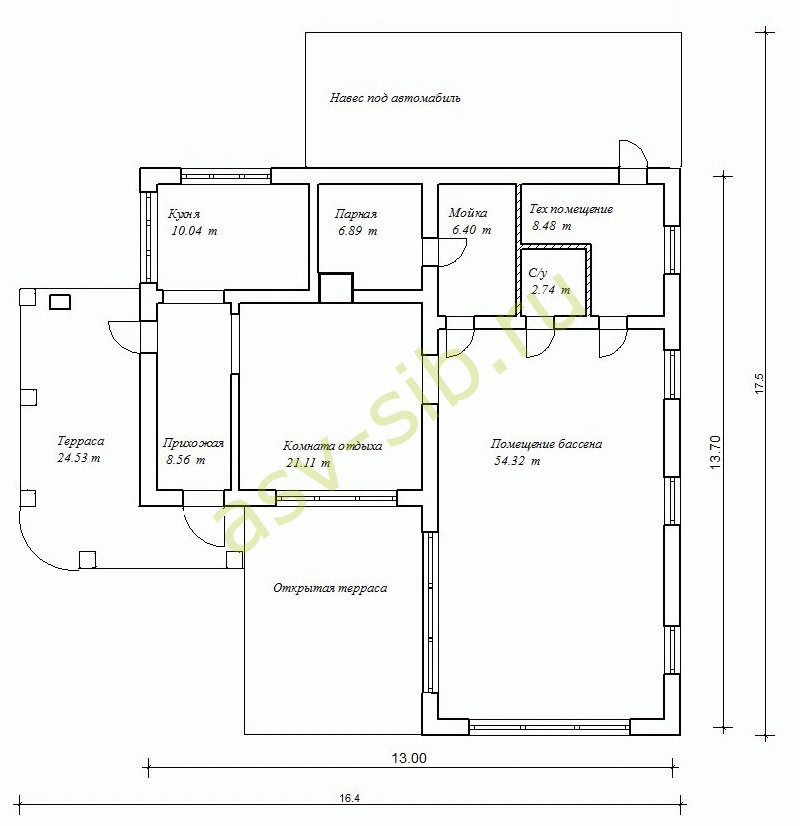 Проект бани из газобетона с бассейном