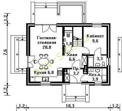 Двухэтажный дом из бетона по проекту П-114: планировка первого этажа