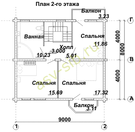 Дом из бруса `Прованс`: планировка второго этажа