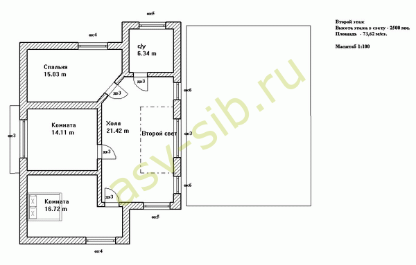 Кирпичный дом с двойным гаражом по проекту К-212: план второго этажа