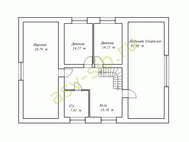 Проект коттеджа из кирпича с гаражом и террасой К-340: планировка второго этажа.